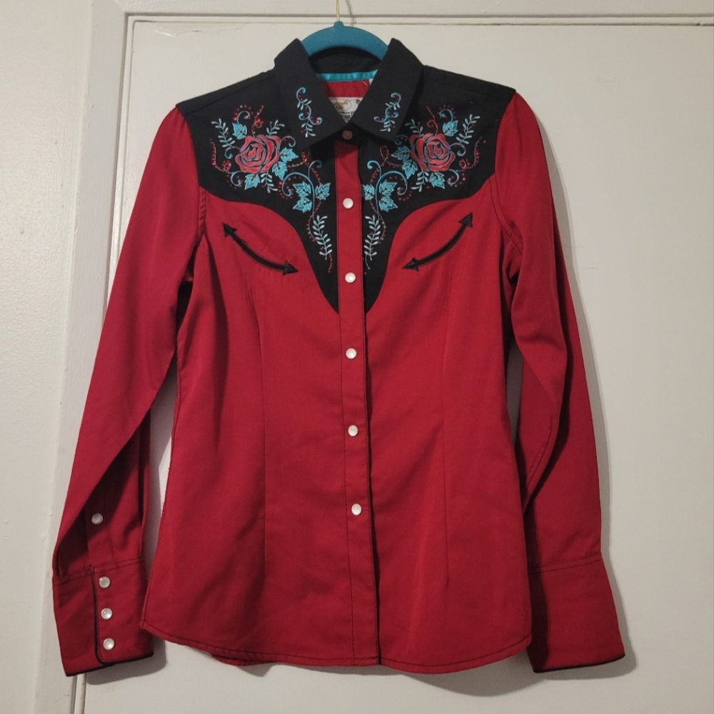 Womens Embroidered Wester Shirt M